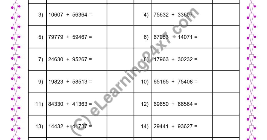 Addition of Two 5 Digits Numbers with Carry