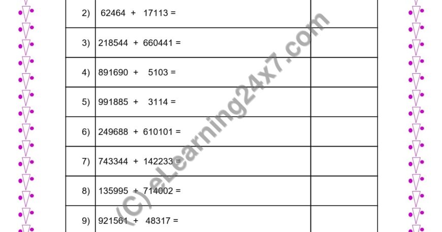 Addition of Two 6 Digits Numbers