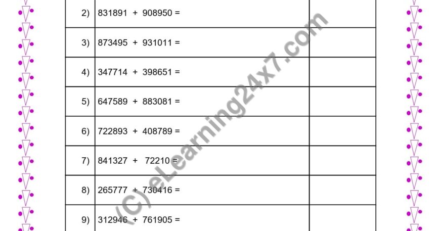 Addition of Two 6 Digits Numbers with Carry