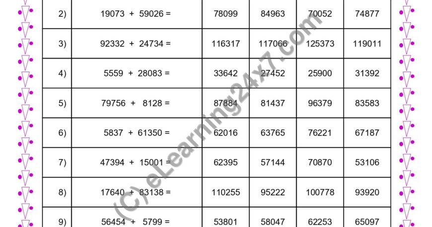 Addition of Two 5 Digits Numbers with Carry
