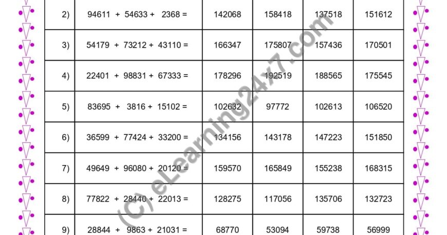 Addition of Three 5 Digits Numbers