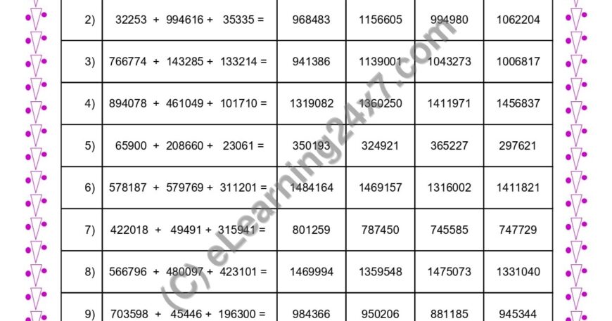Addition of Three 6 Digits Numbers