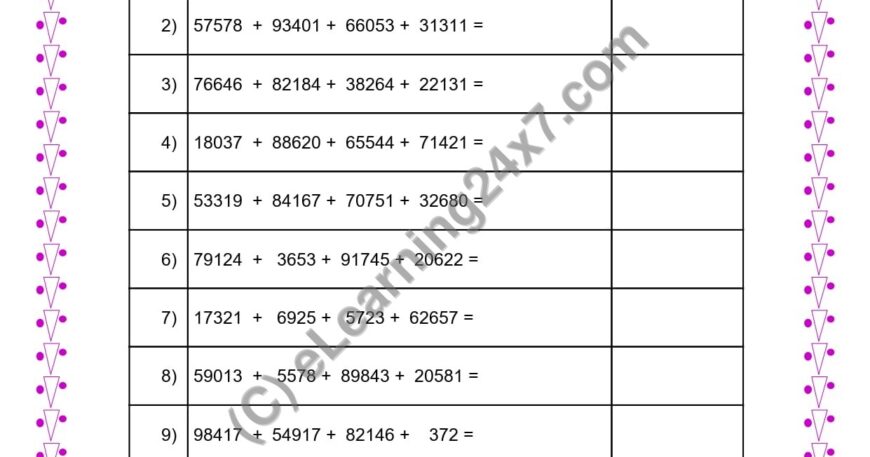 Addition of Four 5 Digits Numbers