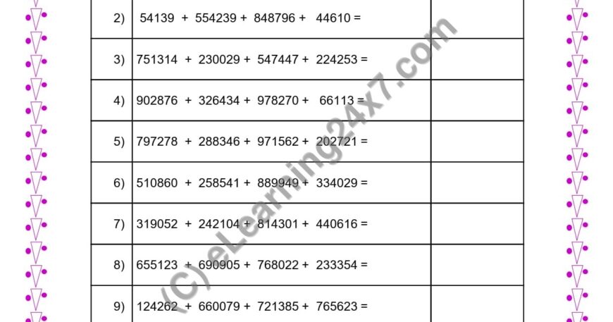 Addition of Four 6 Digits Numbers