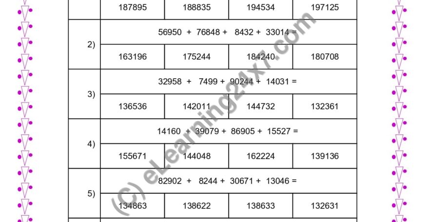 Addition of Four 5 Digits Numbers