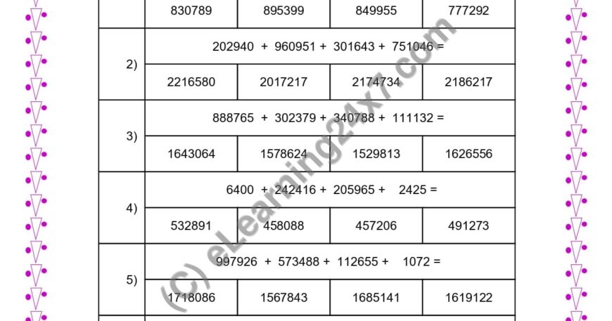 Addition of Four 6 Digits Numbers