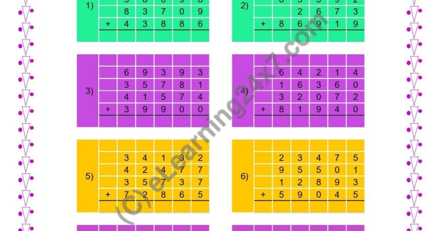 Addition of Four 5 Digits Numbers