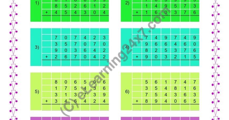 Addition of Four 6 Digits Numbers