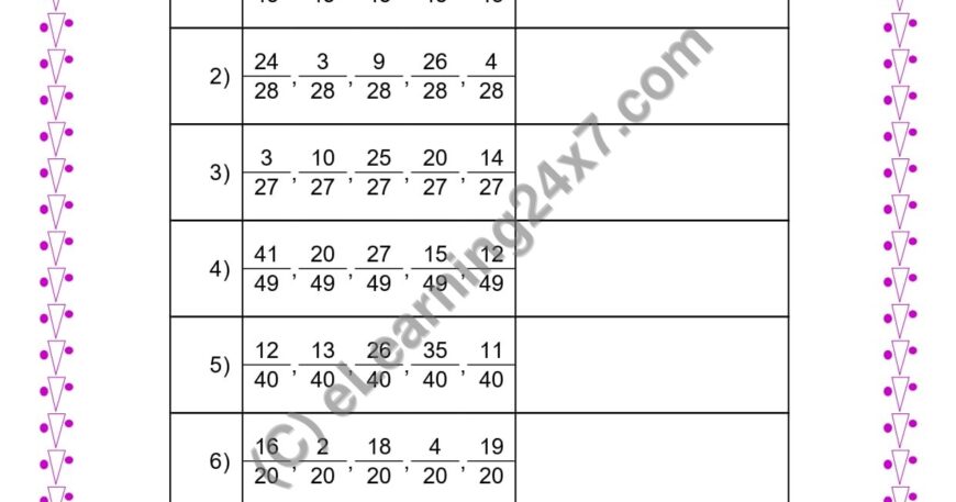 Like Fractions in Descending Order