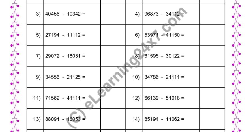 Subtraction of Two 5 Digits Numbers
