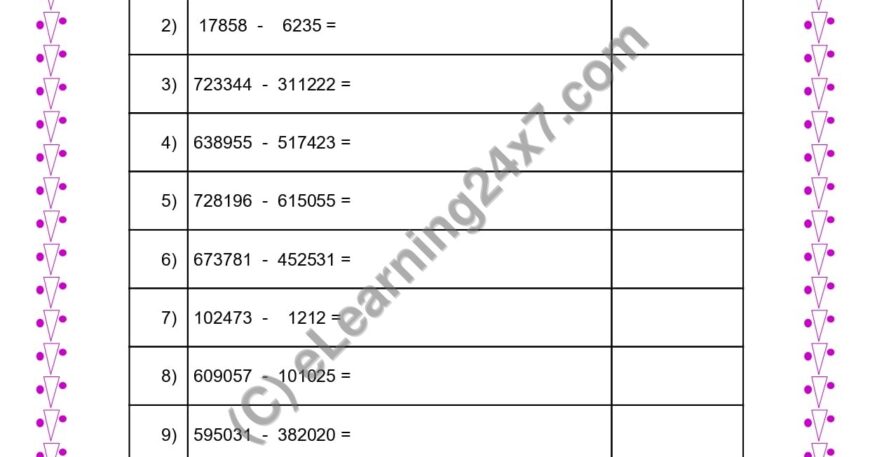Subtraction of Two 6 Digits Numbers