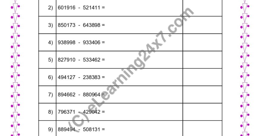 Subtraction of Two 6 Digits Numbers With Borrow