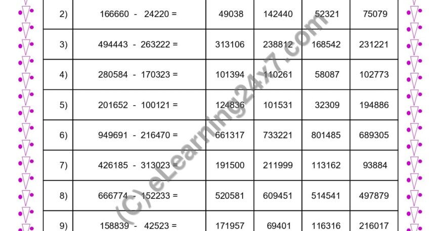 Subtraction of Two 6 Digits Numbers