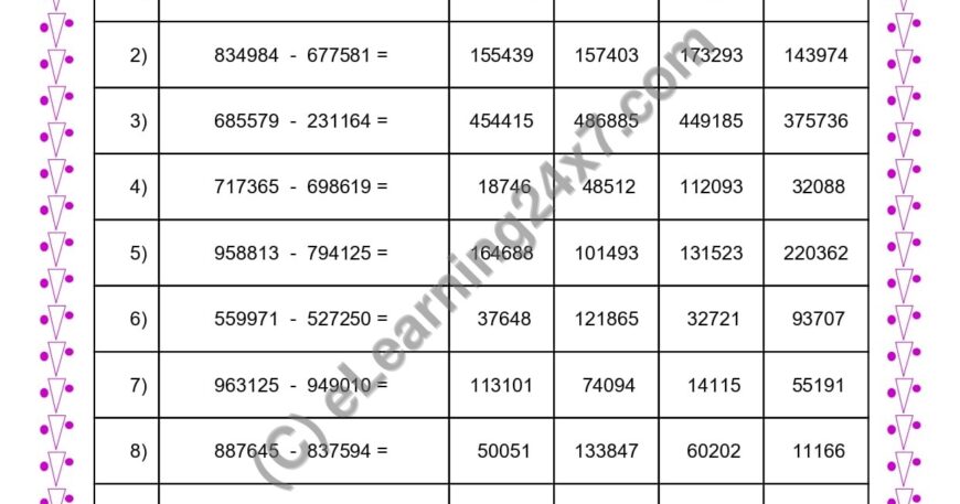 Subtraction of Two 6 Digits Numbers With Borrow