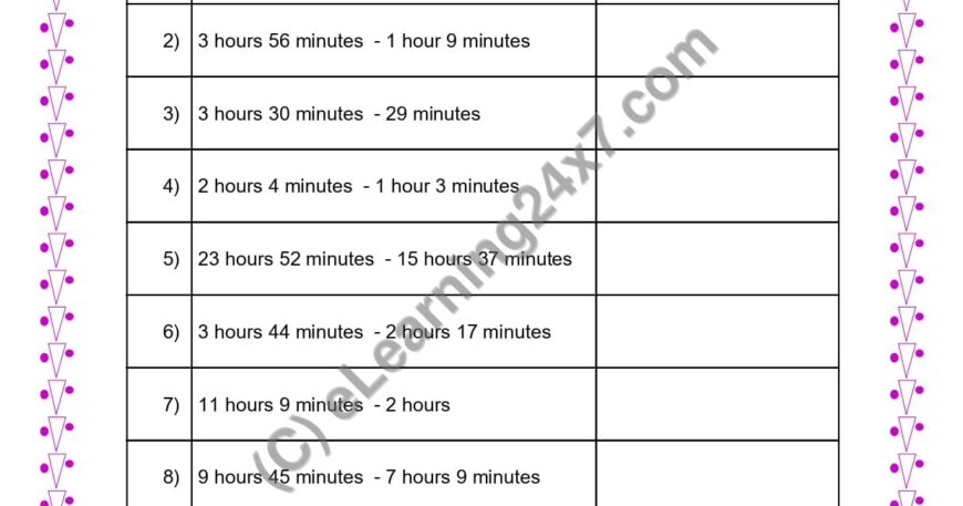 Subtract Time in Hours & Minutes