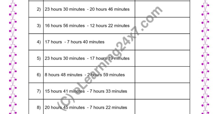 Subtract Time in Hours & Minutes With Borrowing