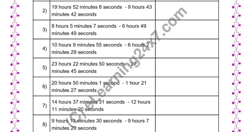 Subtract Time in Hours, Minutes & Seconds With Borrowing