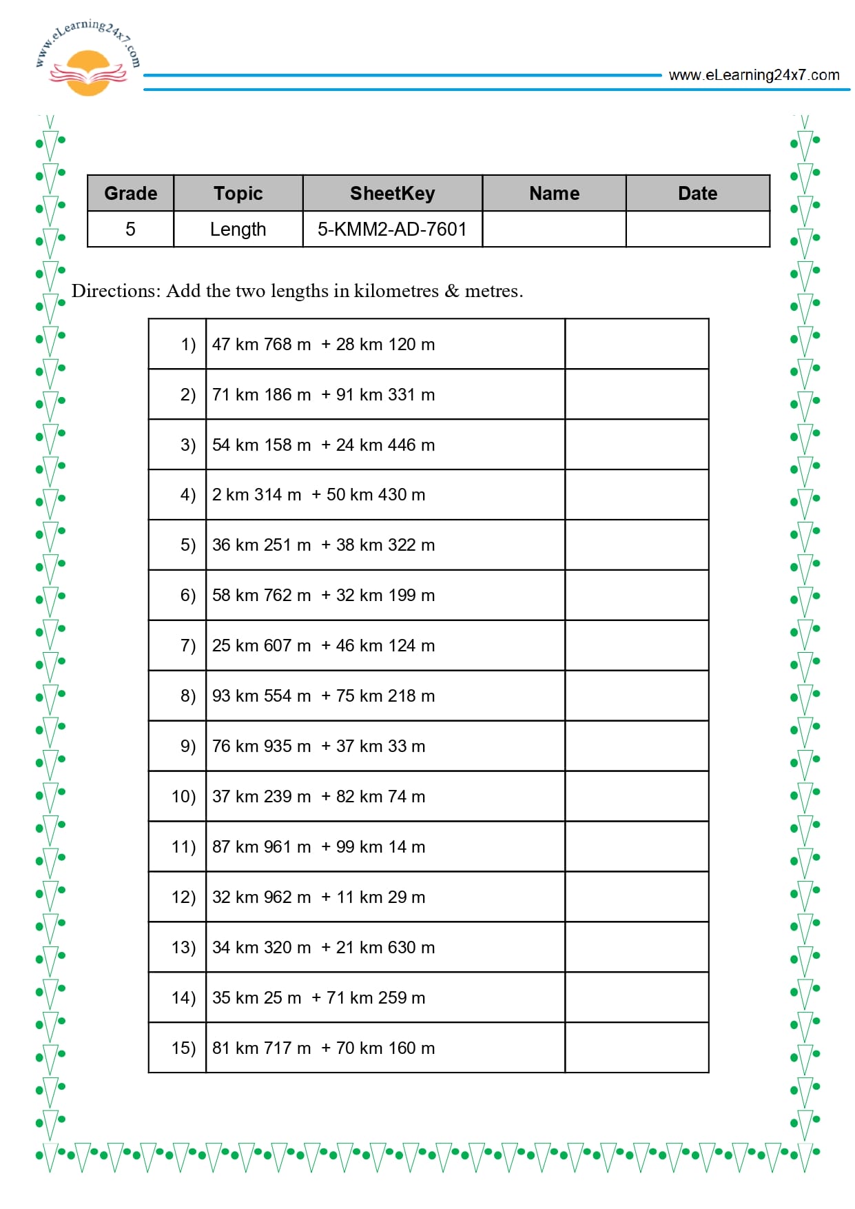 Grade 5 Length Addition