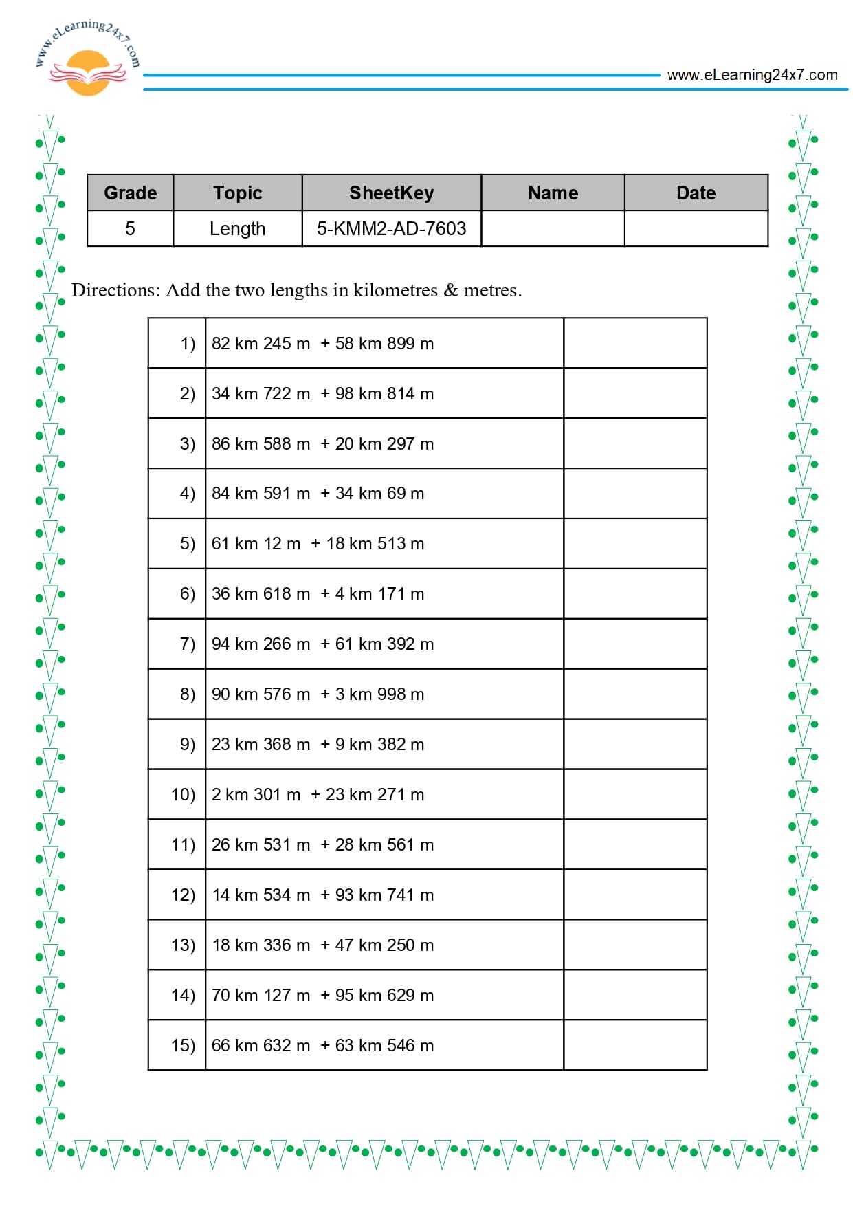 Grade 5 Length Addition
