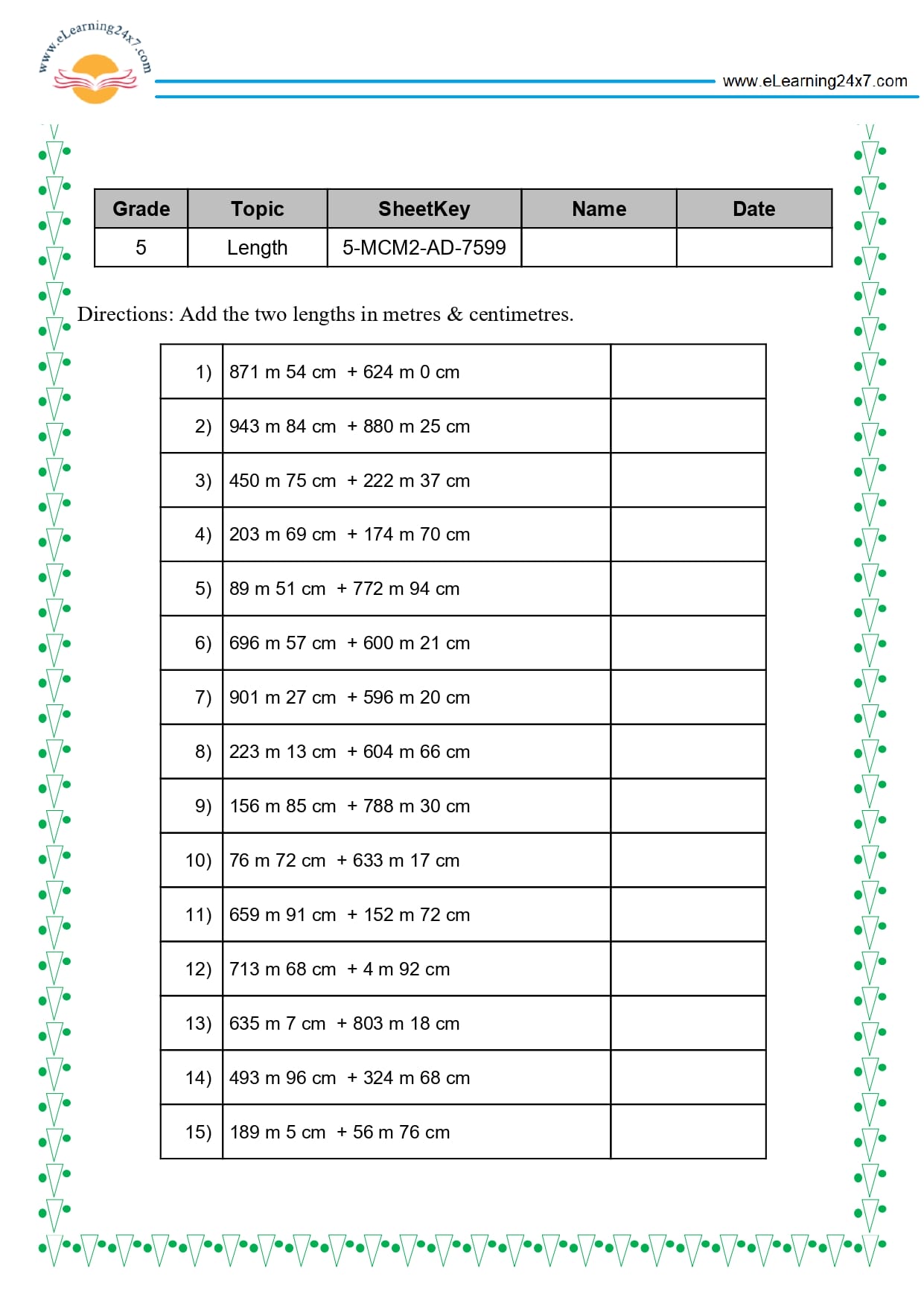 Grade 5 Length Addition