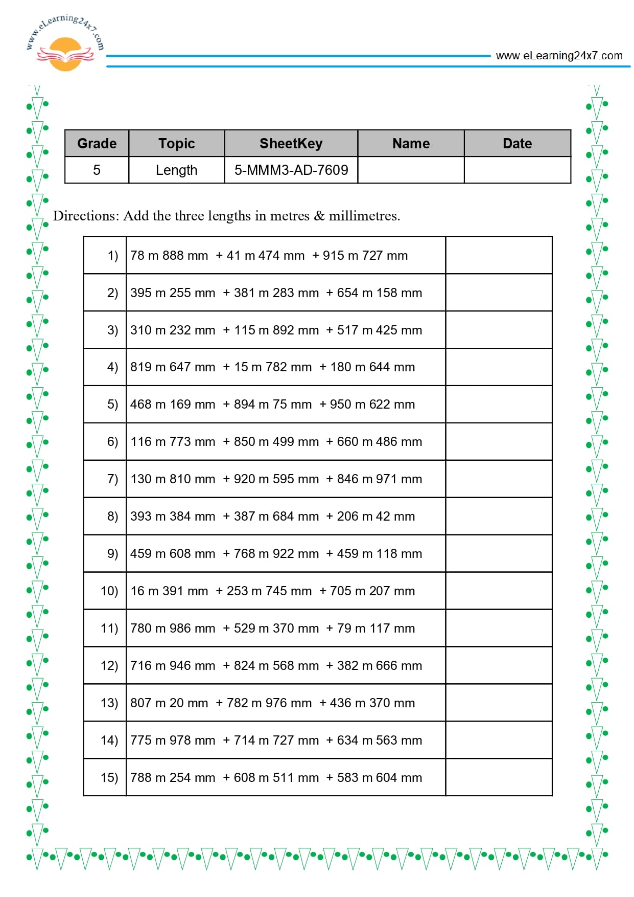 Grade 5 Length Addition