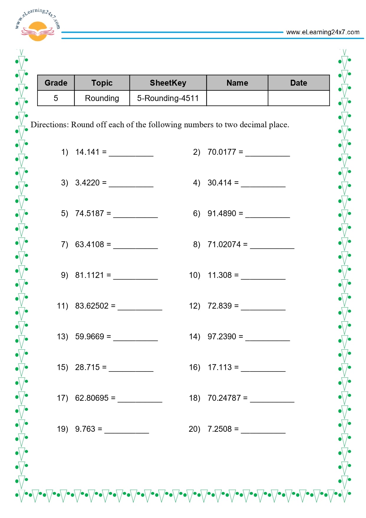 Grade 5 Round Decimal Numbers