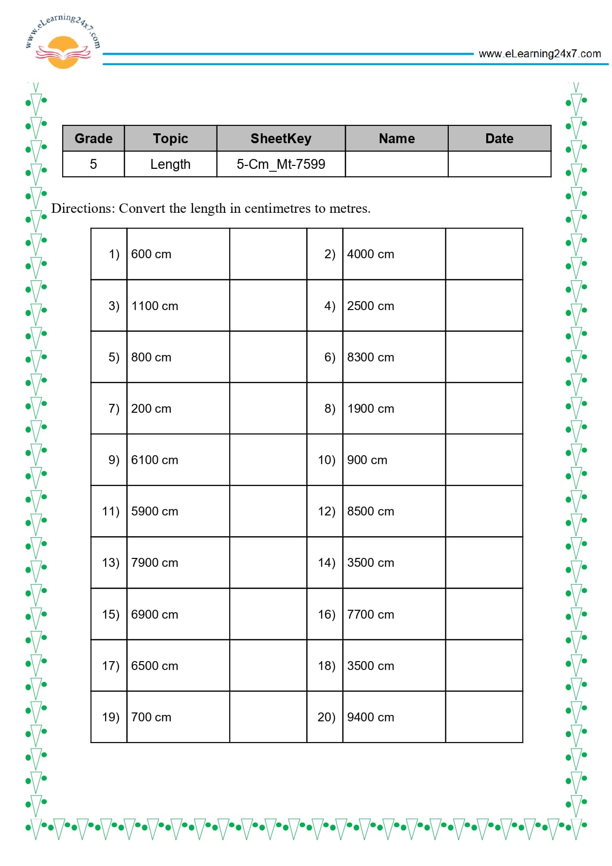 Grade 5 Length Unit Conversion