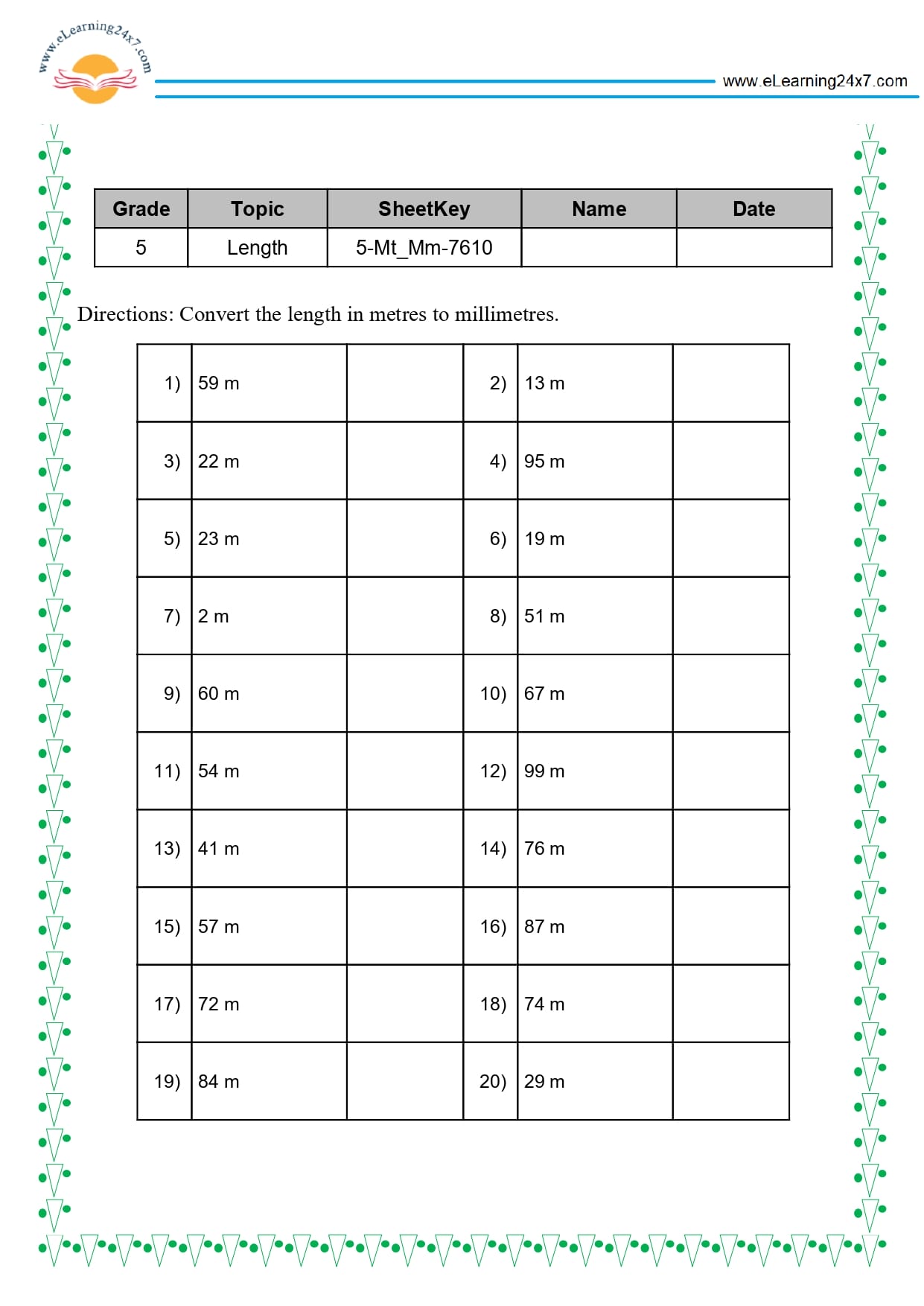 Grade 5 Length Unit Conversion