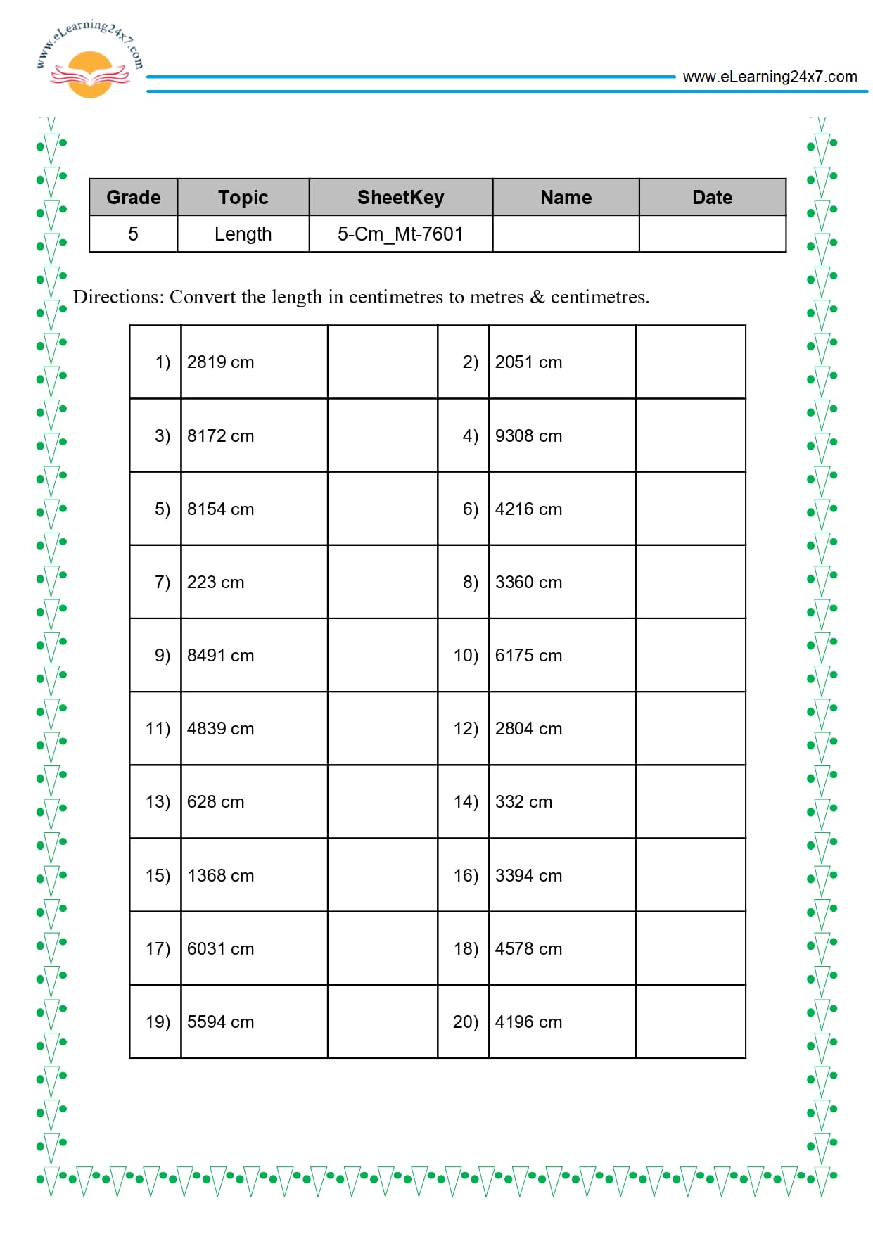 Grade 5 Length Unit Conversion