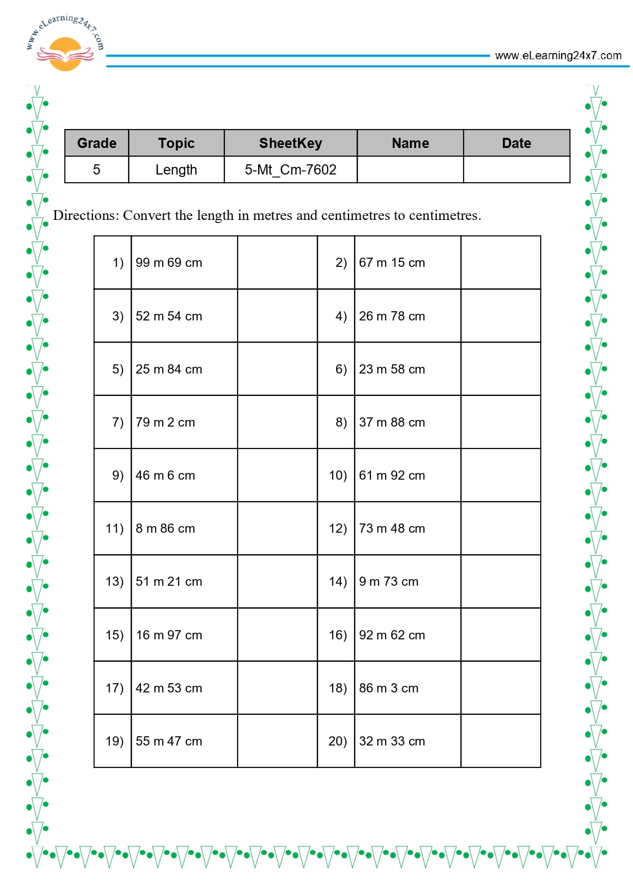 Grade 5 Length Unit Conversion