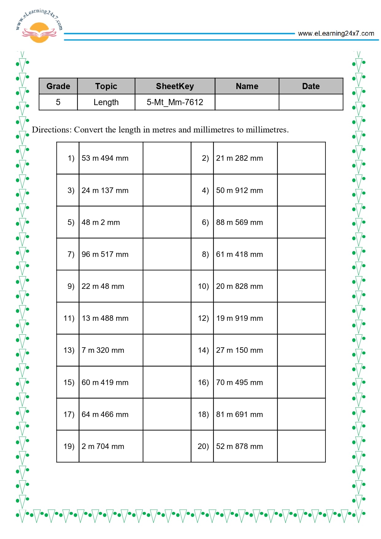 Grade 5 Length Unit Conversion