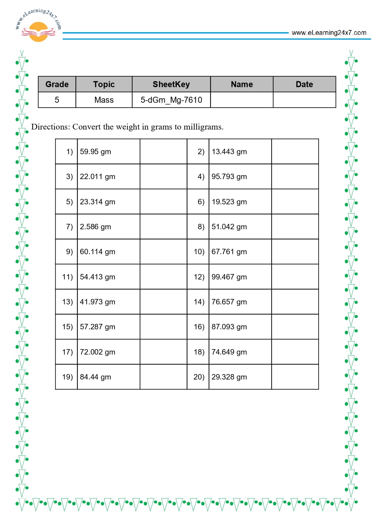 Grade 5 Weight Conversion