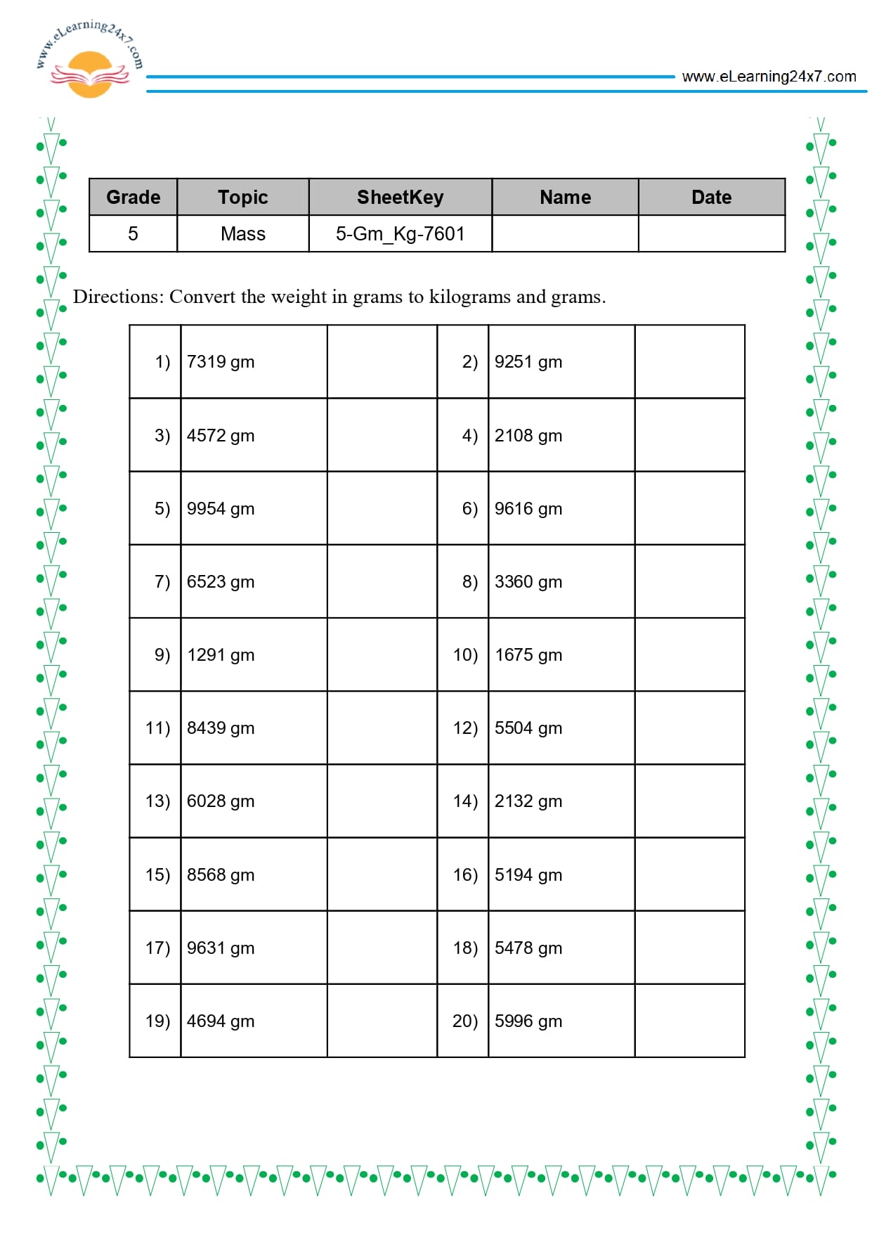 Grade 5 Weight Conversion