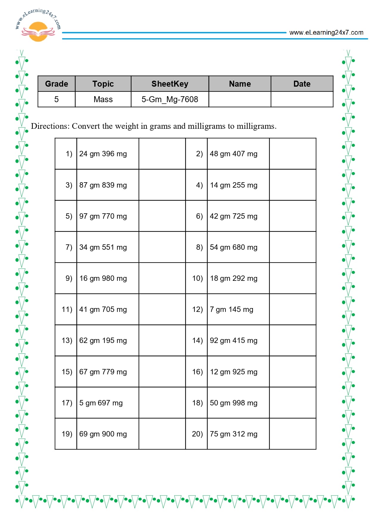 Grade 5 Weight Conversion
