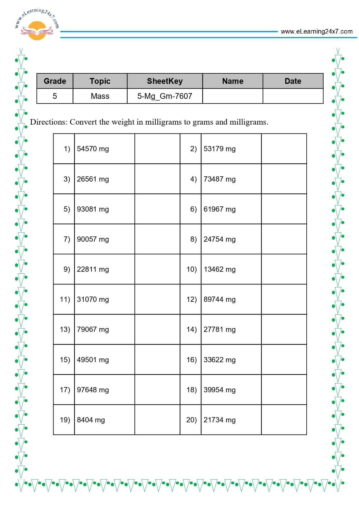 Grade 5 Weight Conversion