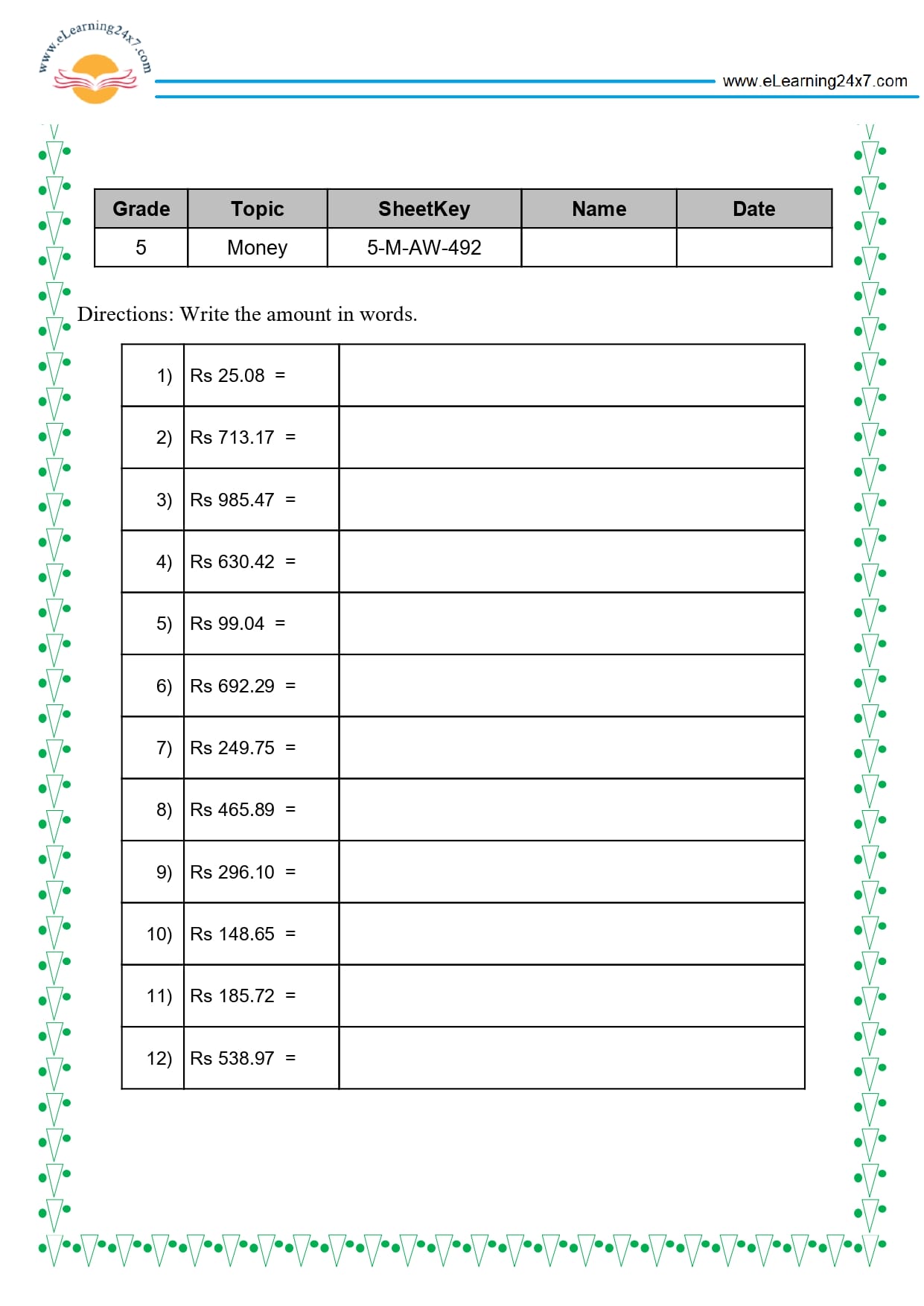 Grade 5 Money