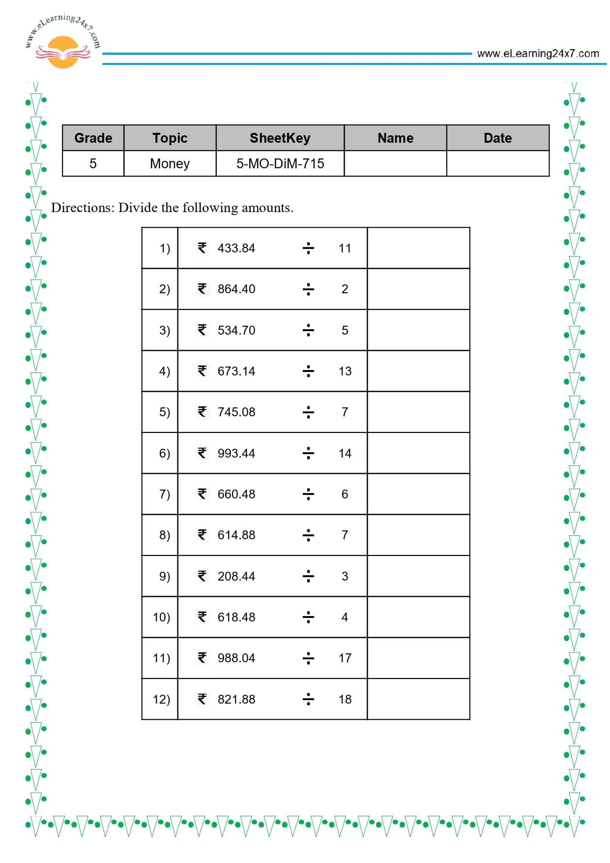 Grade 5 Money Division