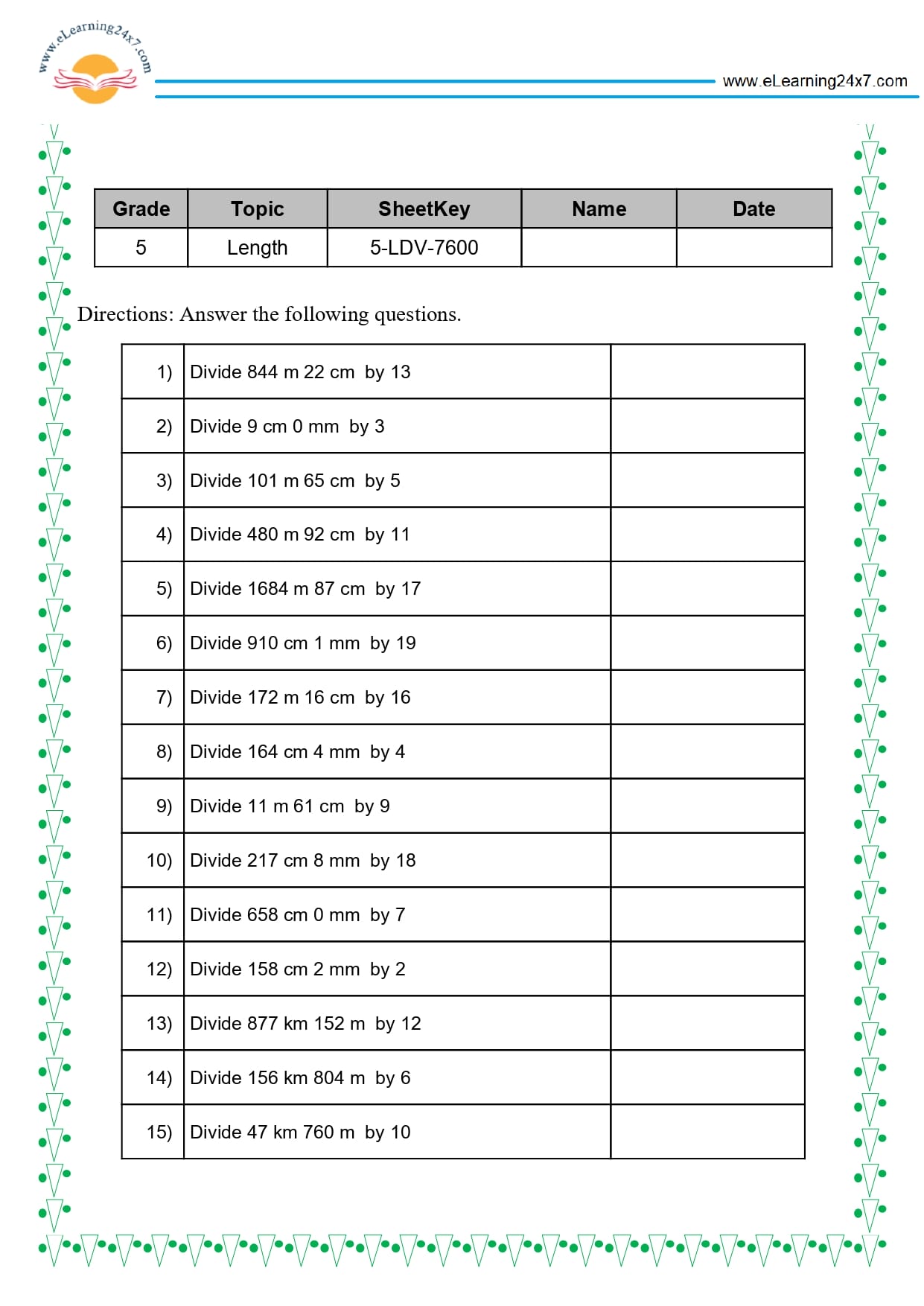 Grade 5 Length Division