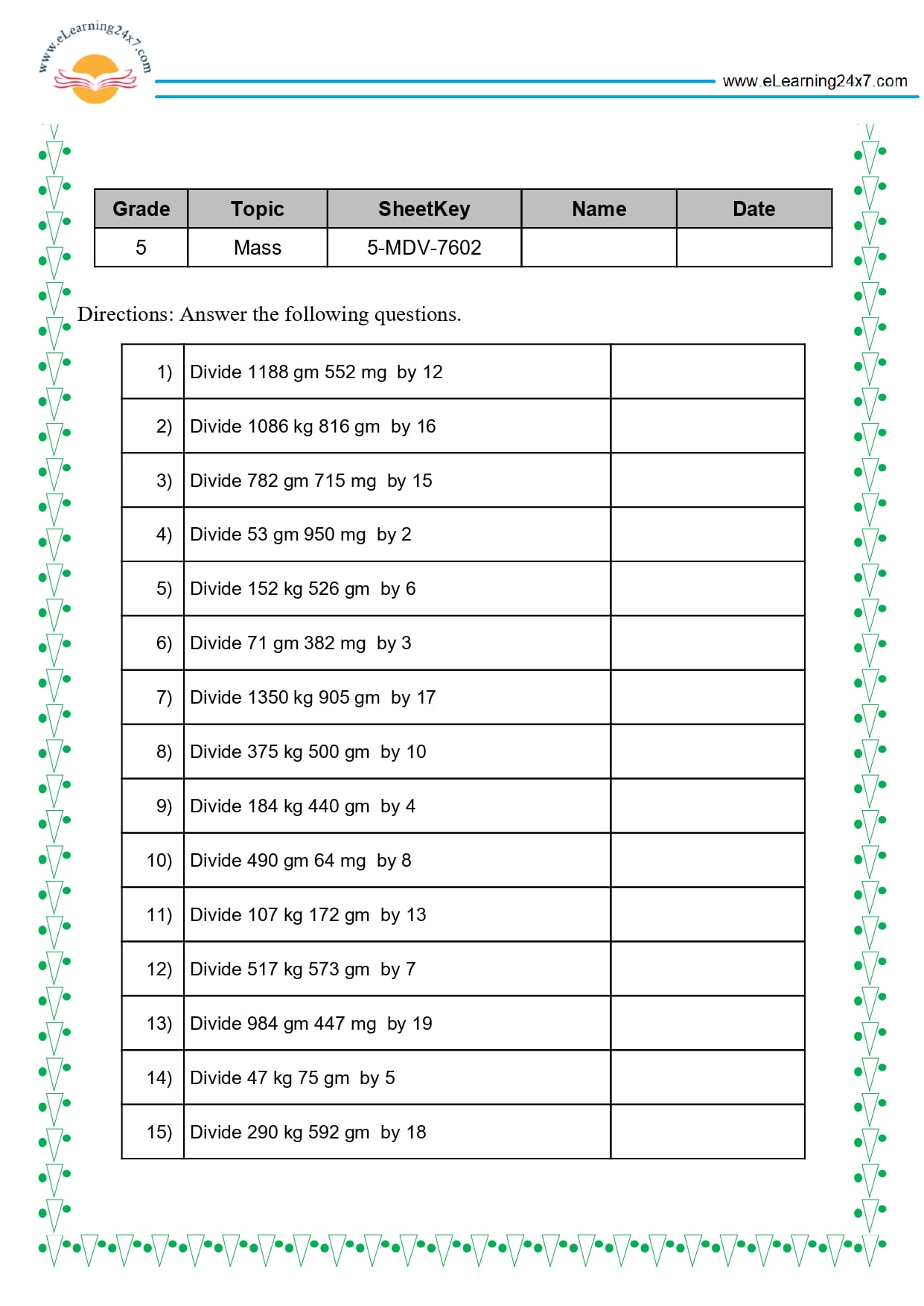 Grade 5 Weight Division