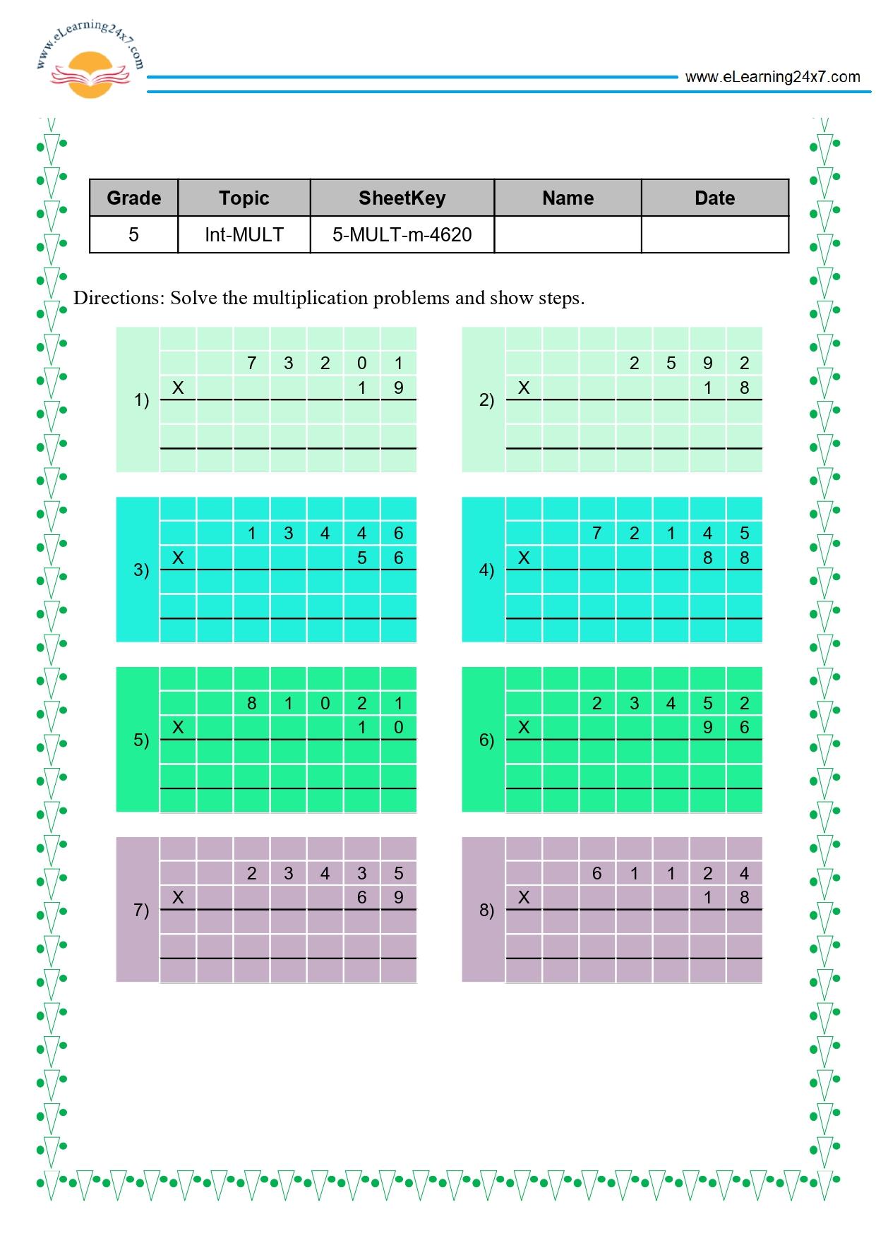 Grade 5 Multiply 5-digits Number By 2-digits Number