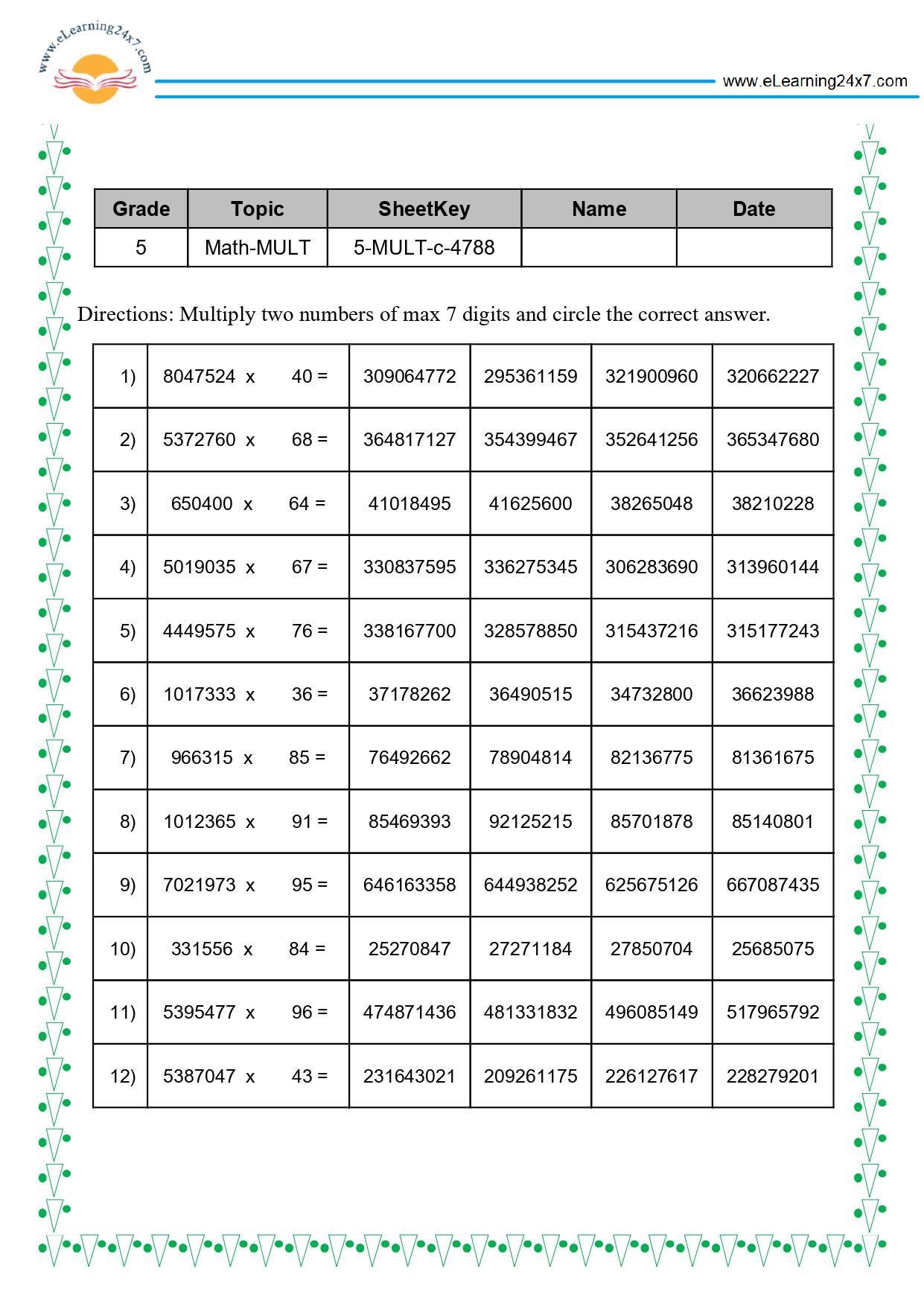 Grade 5 Multiplication MCQ
