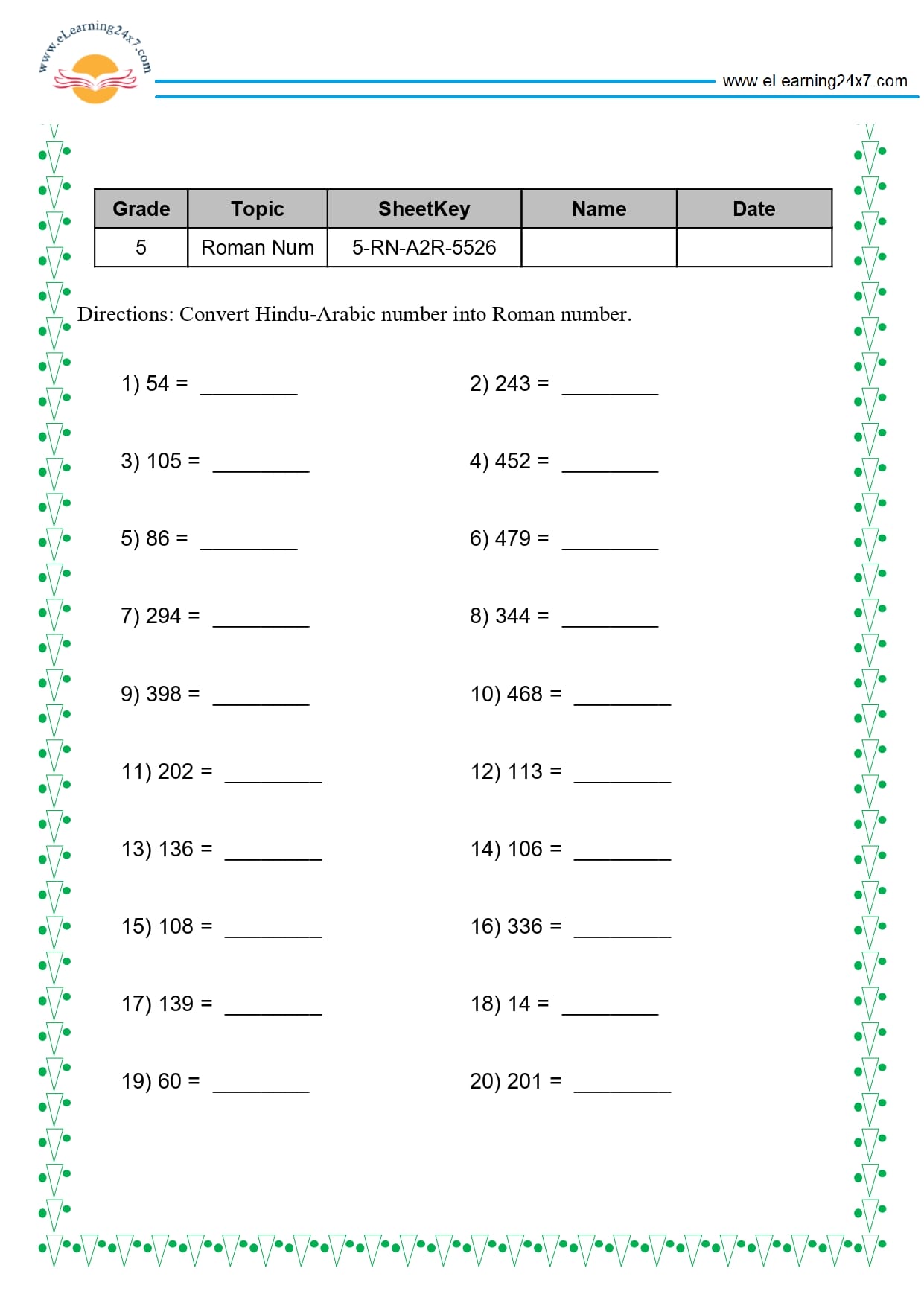 Grade 5 Roman Numbers