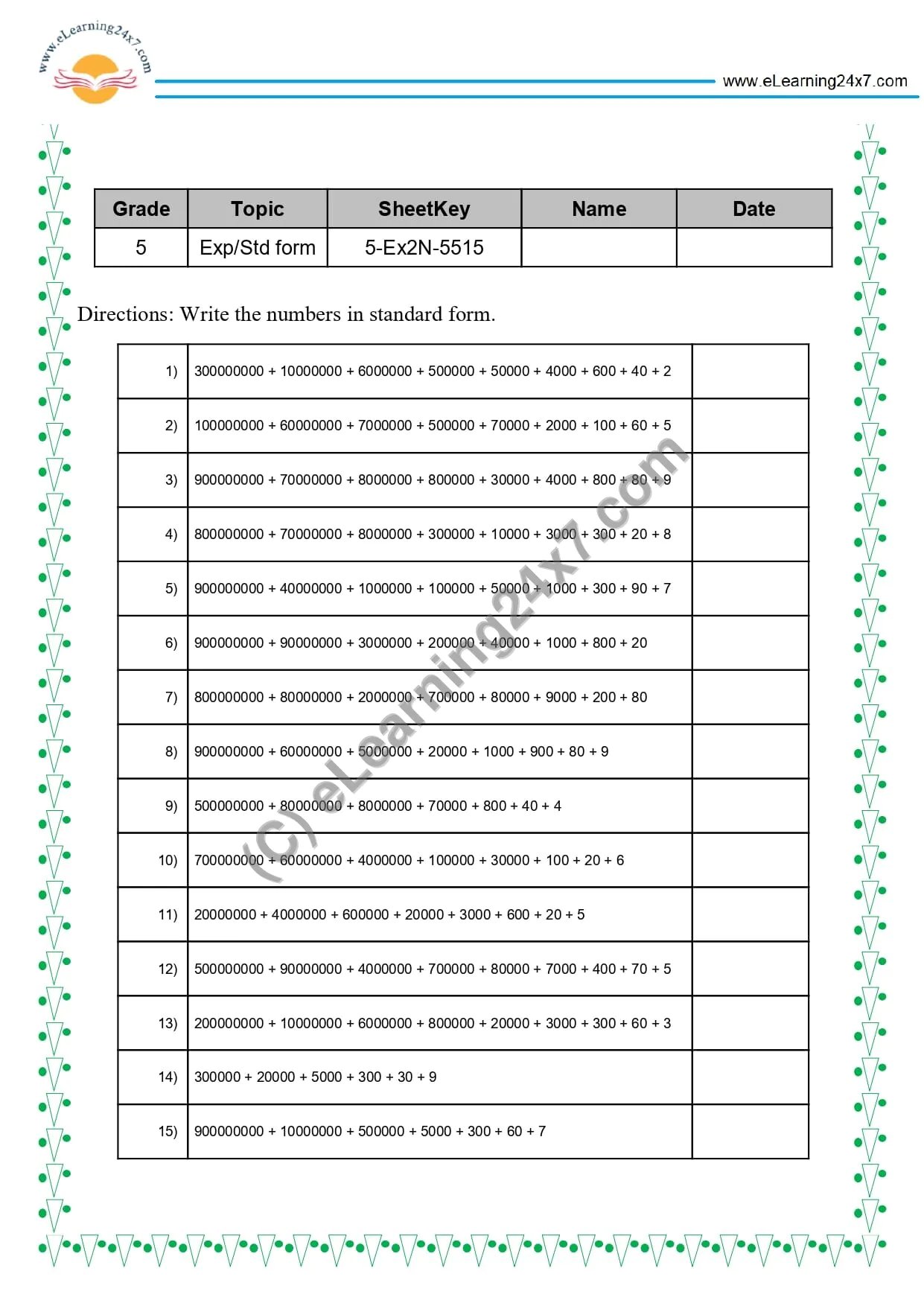 Write Standard Form Of Numbers