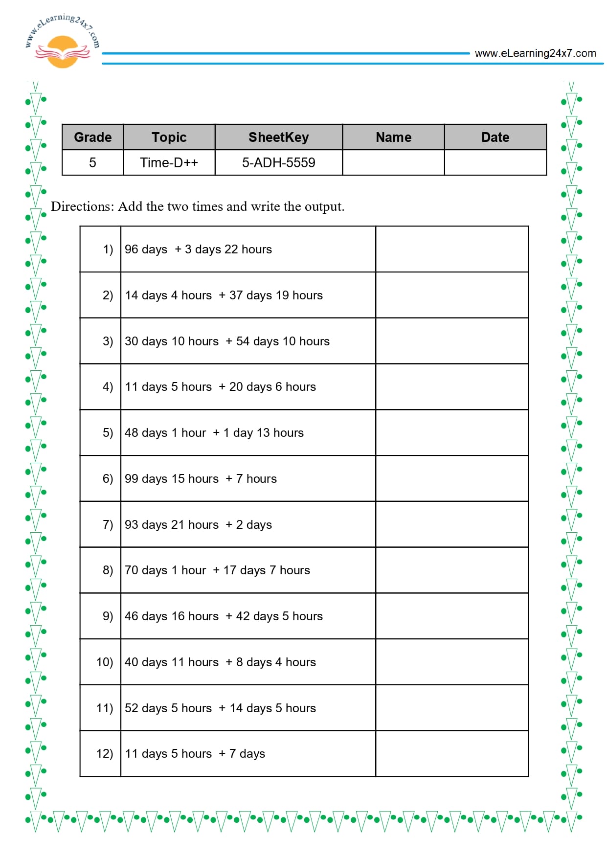 Grade 5 Time Addition