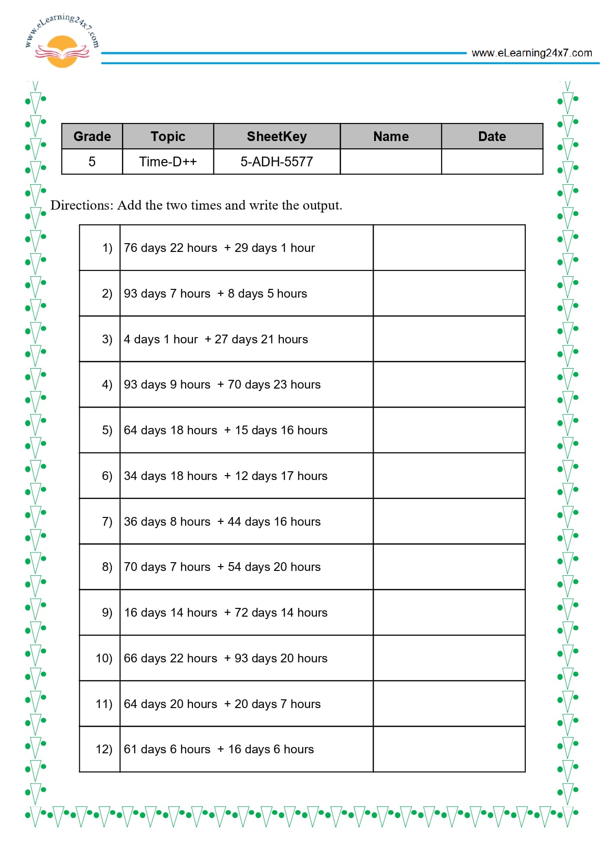 Grade 5 Time Addition