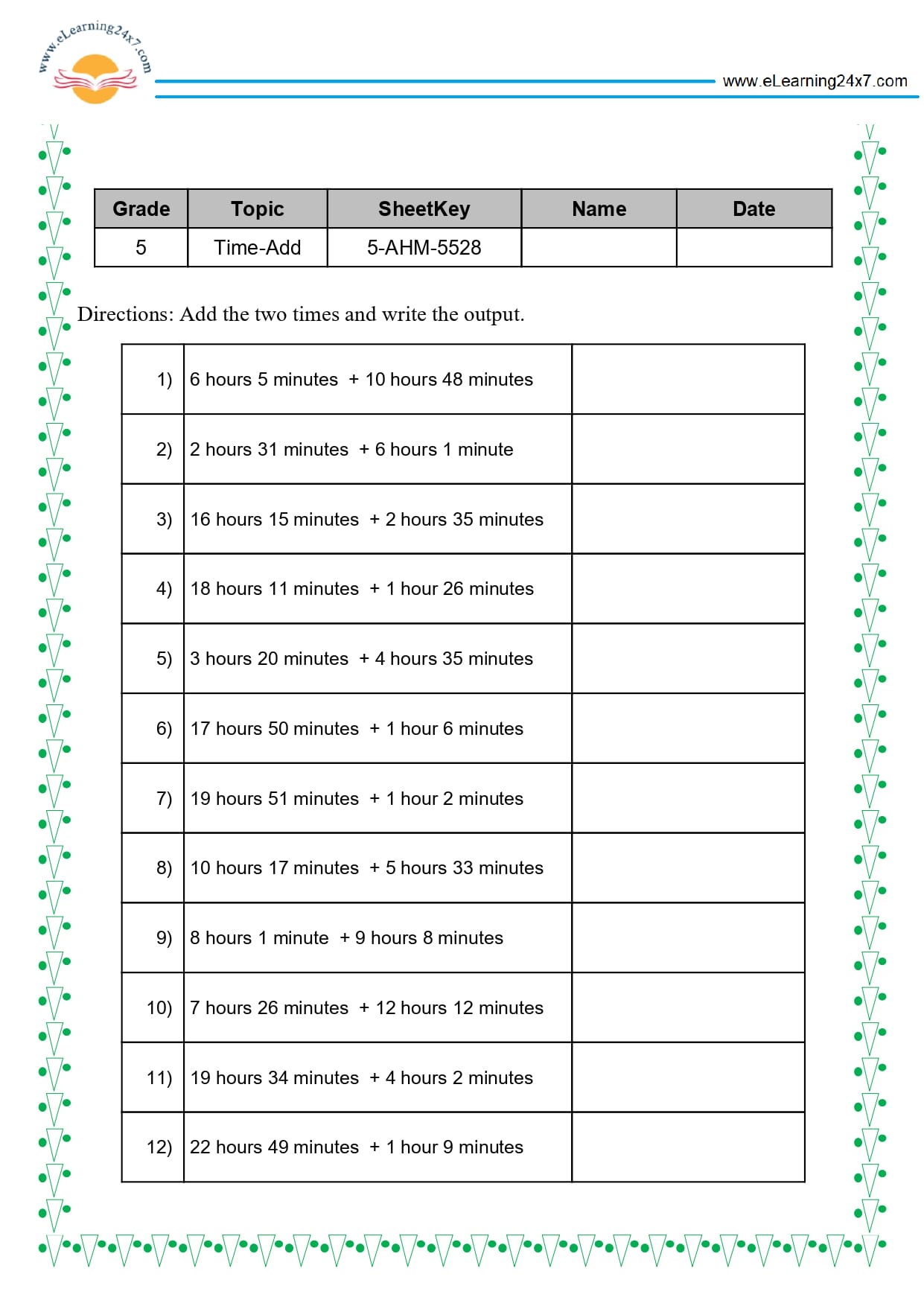 Grade 5 Time Addition