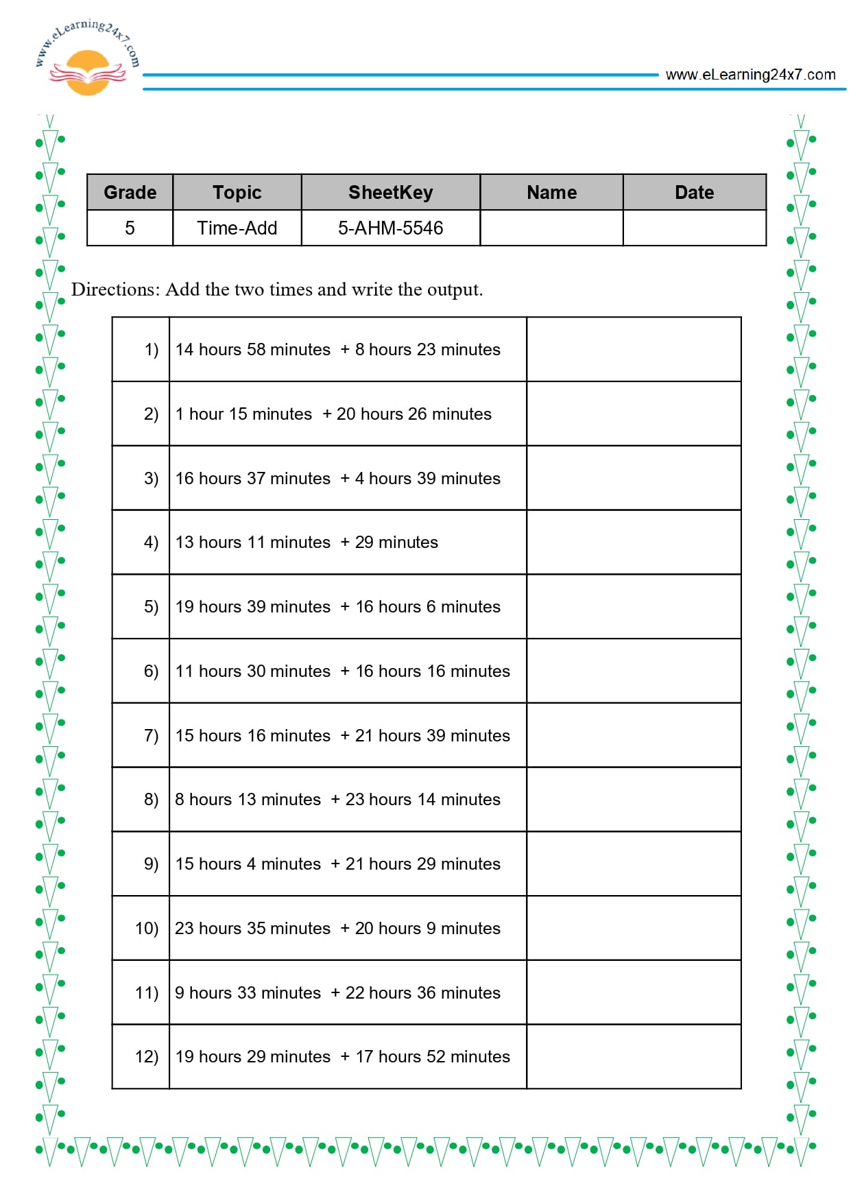 Grade 5 Time Addition