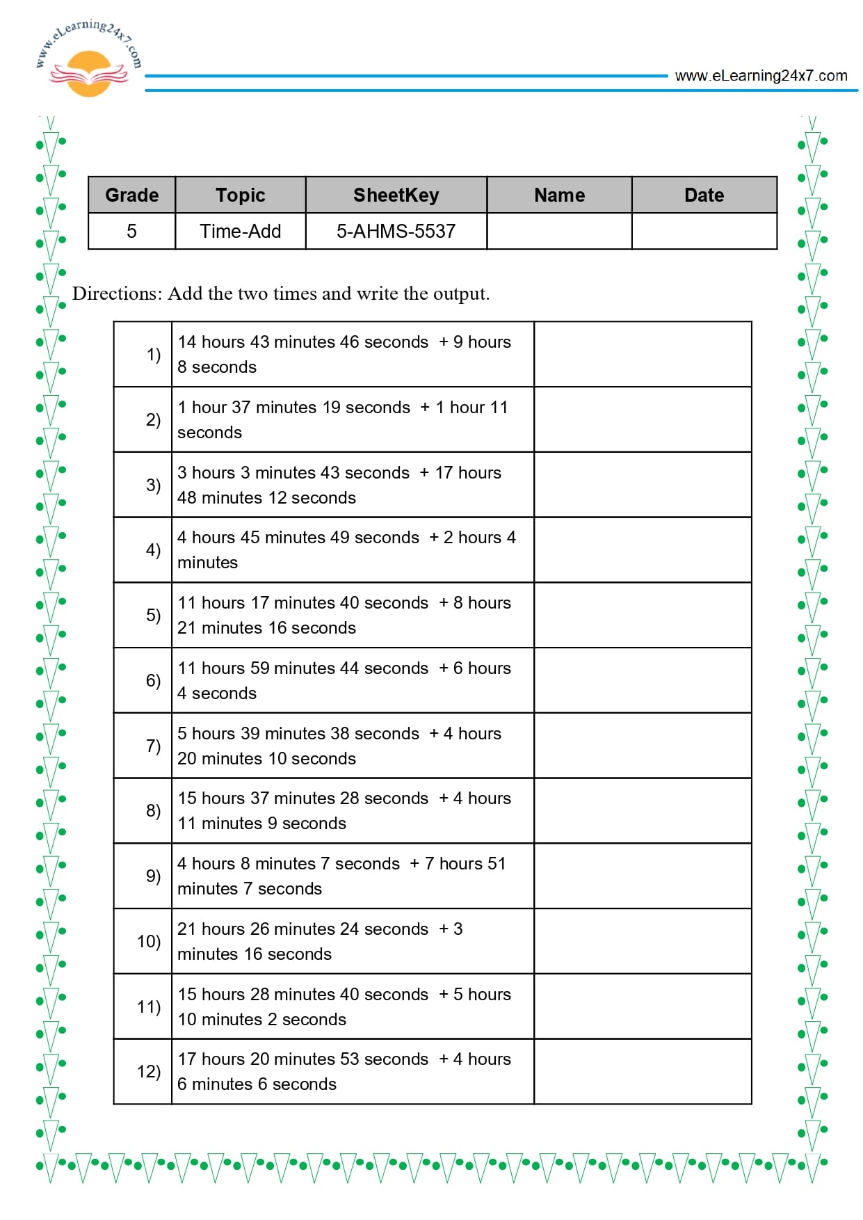 Grade 5 Time Addition