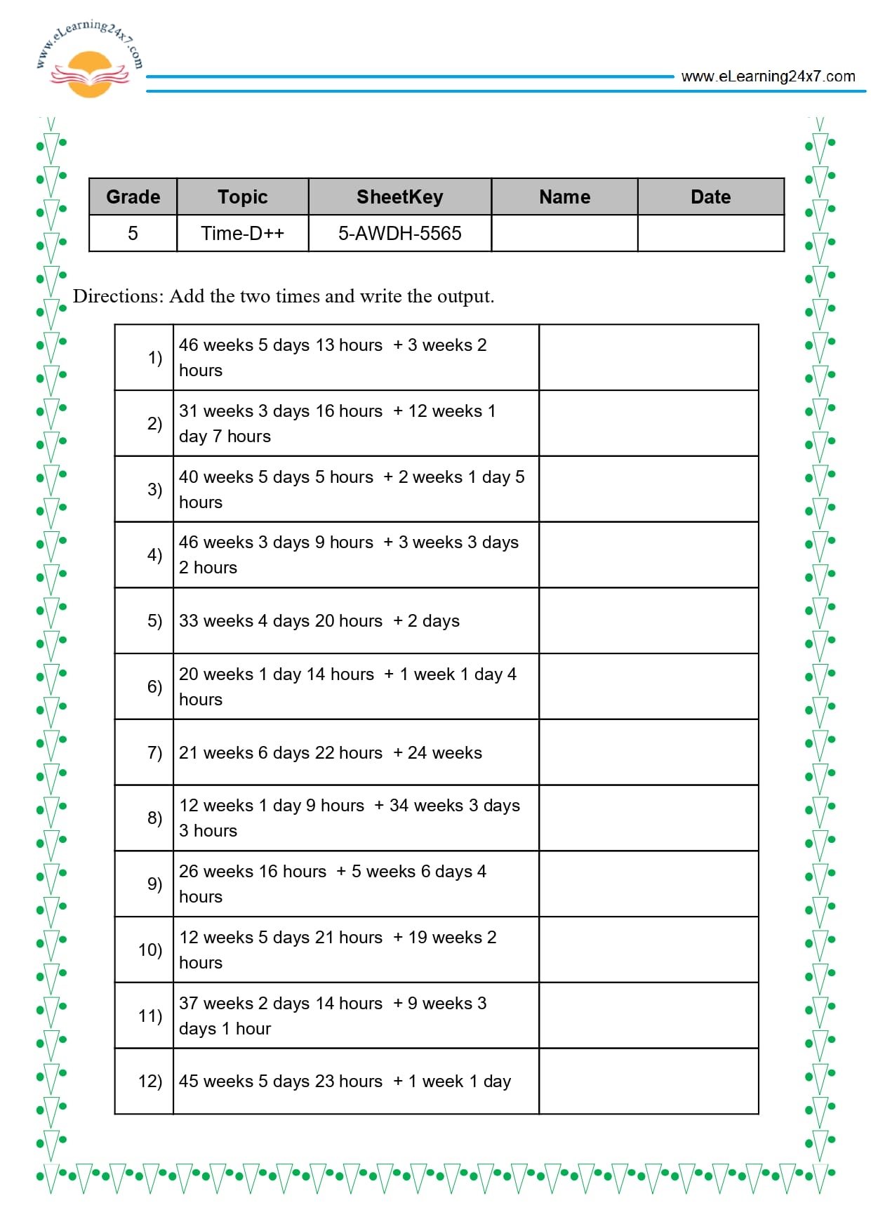 Grade 5 Time Addition