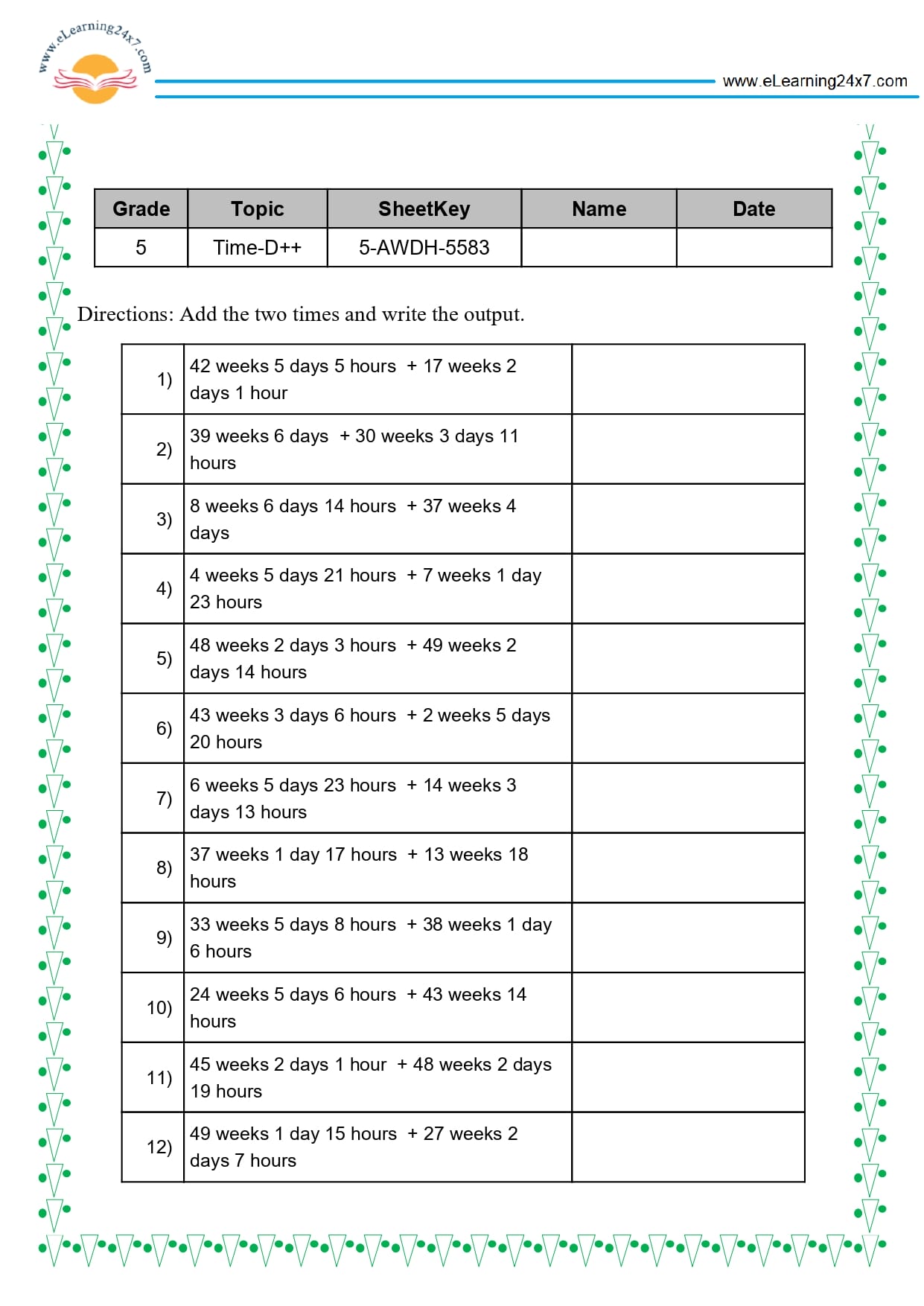 Grade 5 Time Addition
